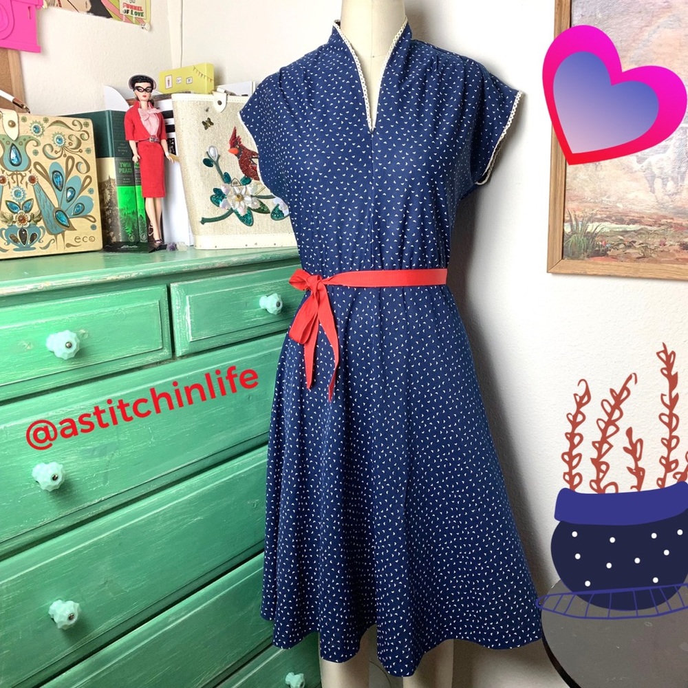 Vintage Swing A-Line Dress w Painted Space Ships